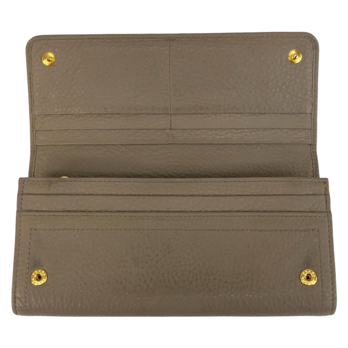 PRADA Long Wallet Purse leather Greige Gold Metal logo