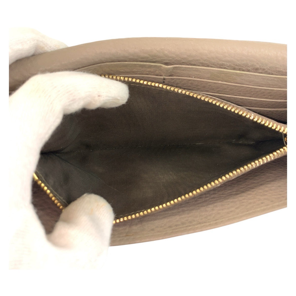 PRADA Long Wallet Purse leather Greige Gold Metal logo