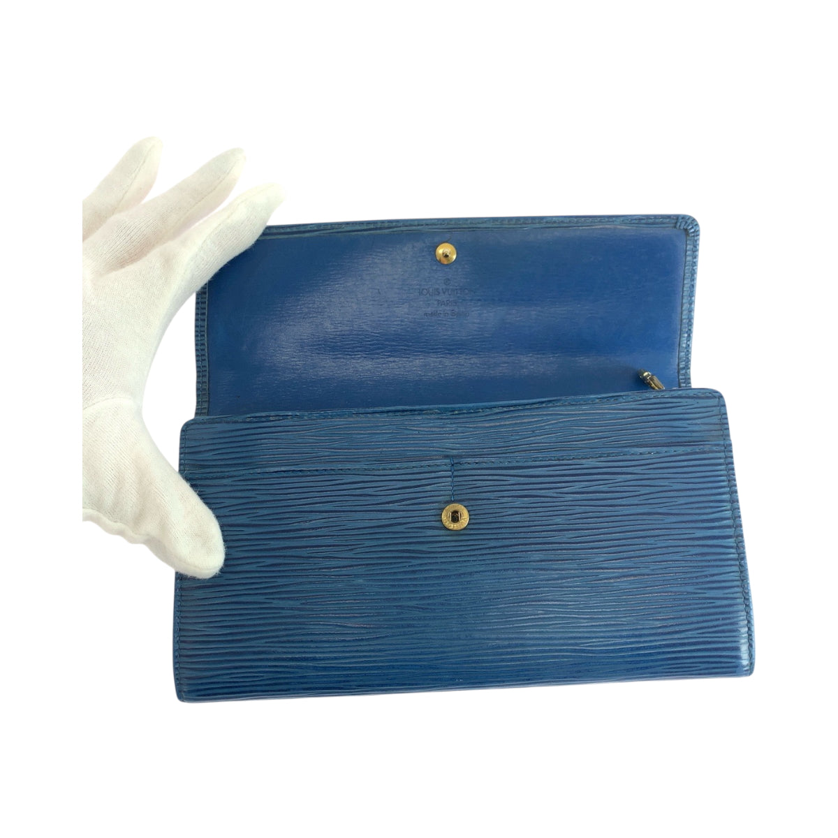 LOUIS VUITTON Long Wallet Purse M6359G Epi Leather Blue GoldMetal Epi Porto Monnet Credit