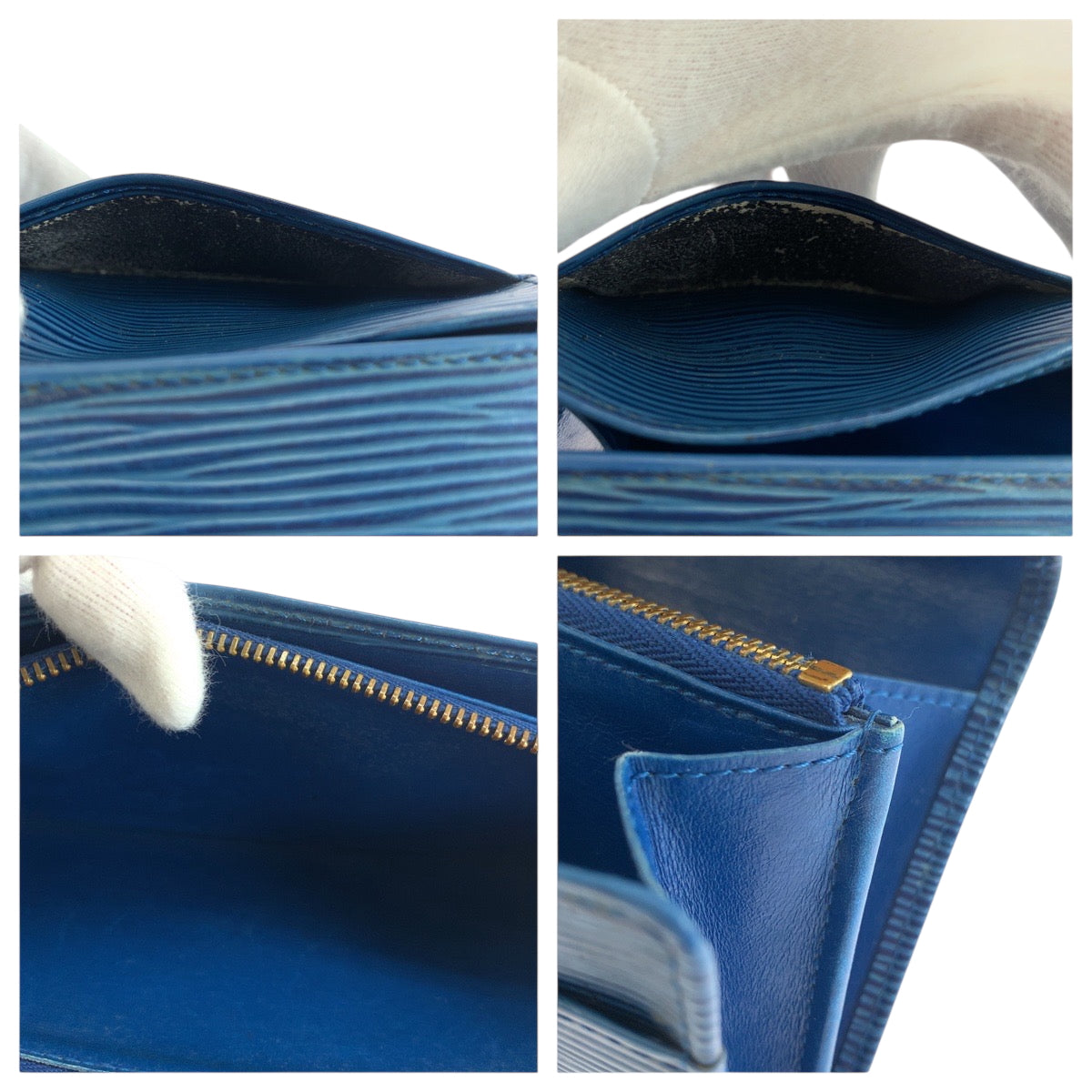 LOUIS VUITTON Long Wallet Purse M6359G Epi Leather Blue GoldMetal Epi Porto Monnet Credit