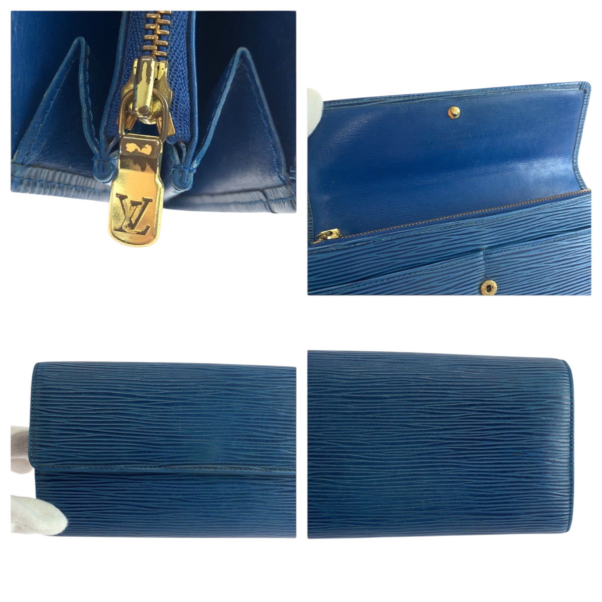 LOUIS VUITTON Long Wallet Purse M6359G Epi Leather Blue GoldMetal Epi Porto Monnet Credit