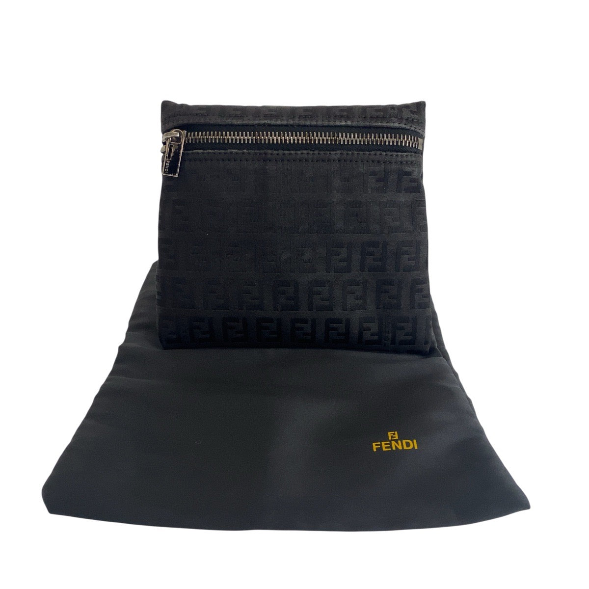 FENDI Pouch 7N0012 Nylon Black SilverMetal Zucchino