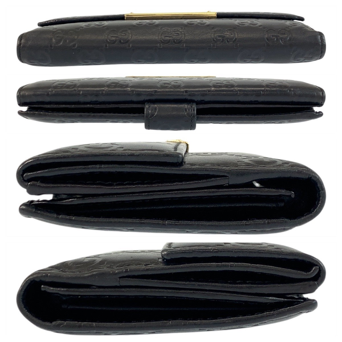 GUCCI Long Wallet Purse 112715 leather Black GoldMetal Guccisima