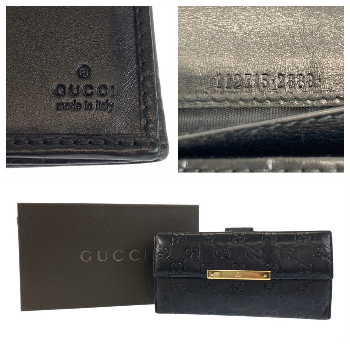 GUCCI Long Wallet Purse 112715 leather Black GoldMetal Guccisima