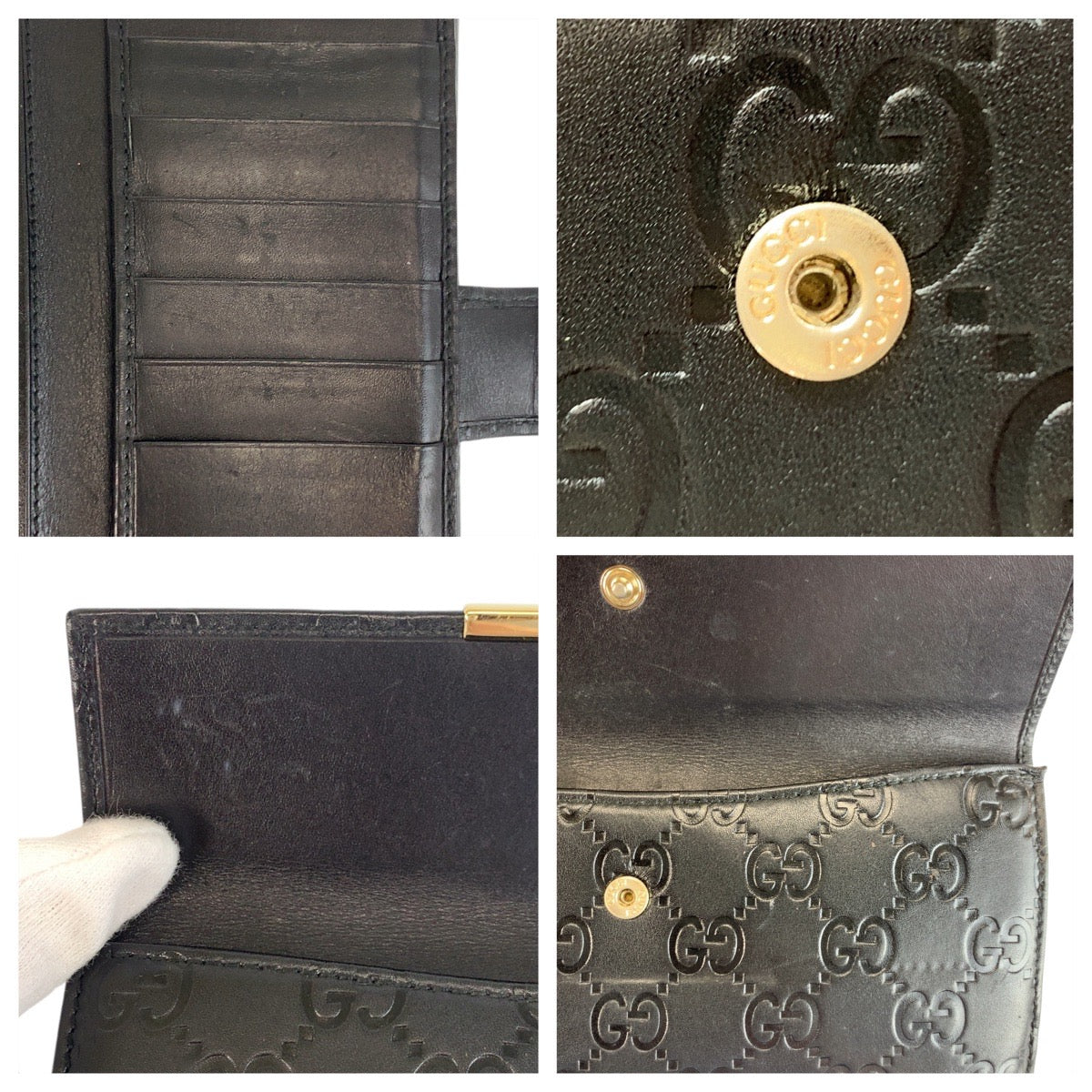 GUCCI Long Wallet Purse 112715 leather Black GoldMetal Guccisima
