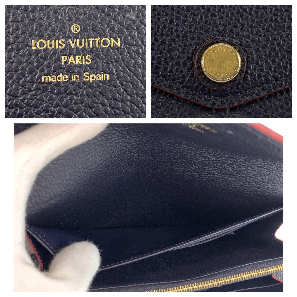 LOUIS VUITTON Long Wallet Purse M62125 leather Navy Gold Metal Monogram Unplant Portefeuille Sarah
