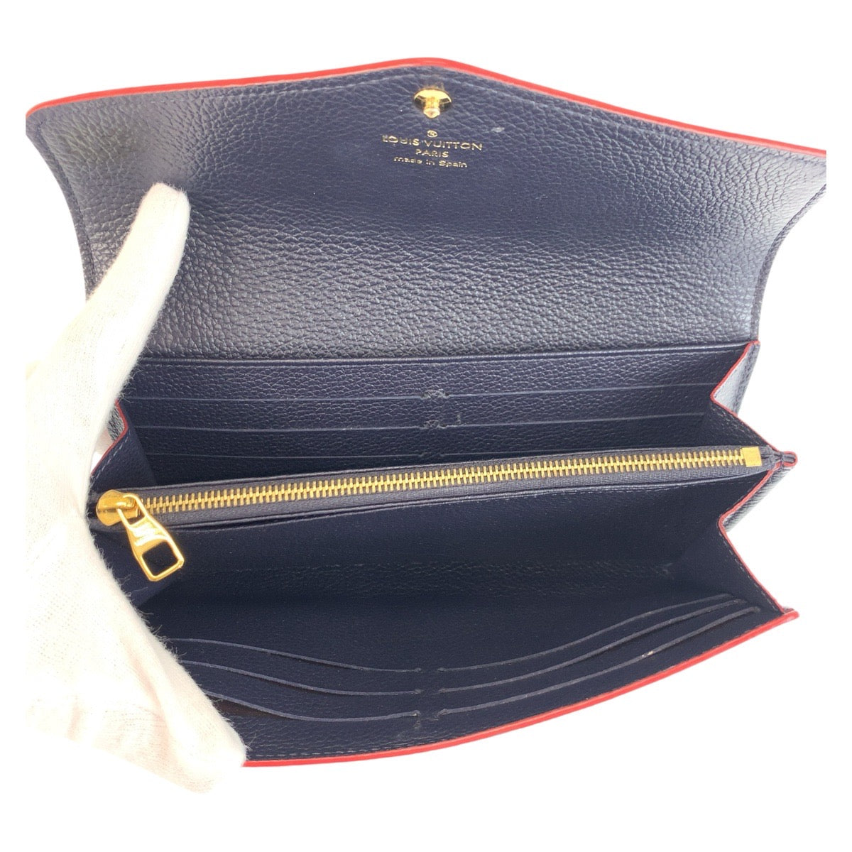 LOUIS VUITTON Long Wallet Purse M62125 leather Navy Gold Metal Monogram Unplant Portefeuille Sarah