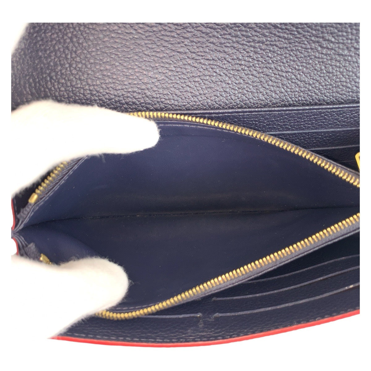 LOUIS VUITTON Long Wallet Purse M62125 leather Navy Gold Metal Monogram Unplant Portefeuille Sarah