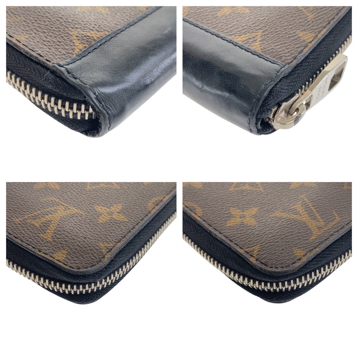 LOUIS VUITTON Long Wallet Purse M60109 PVC Brown Black SilverMetal Monogram macacer Zippy Wallet Vertical