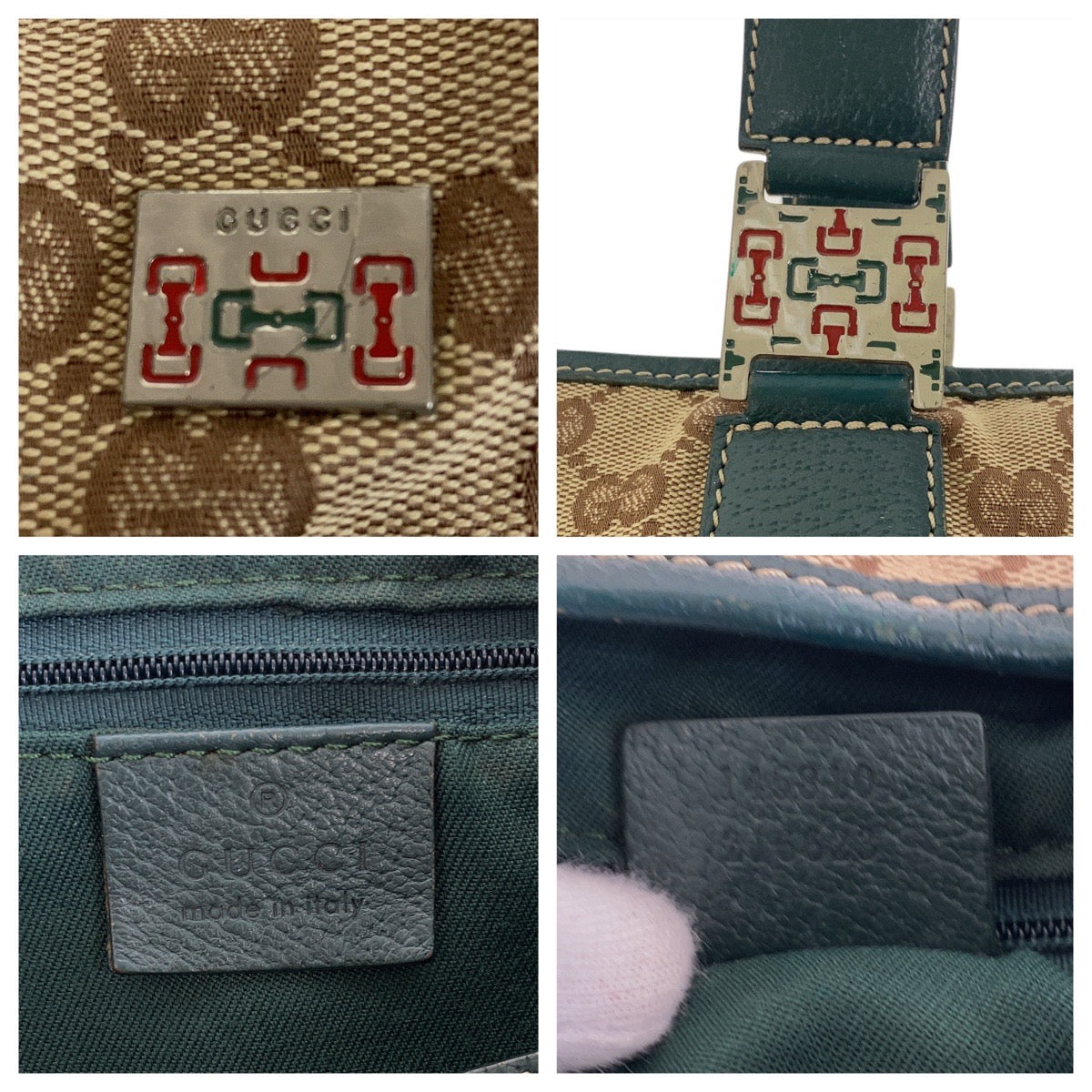 GUCCI Tote Bag 145810 GG canvas Beige Green SilverMetal Sherry line