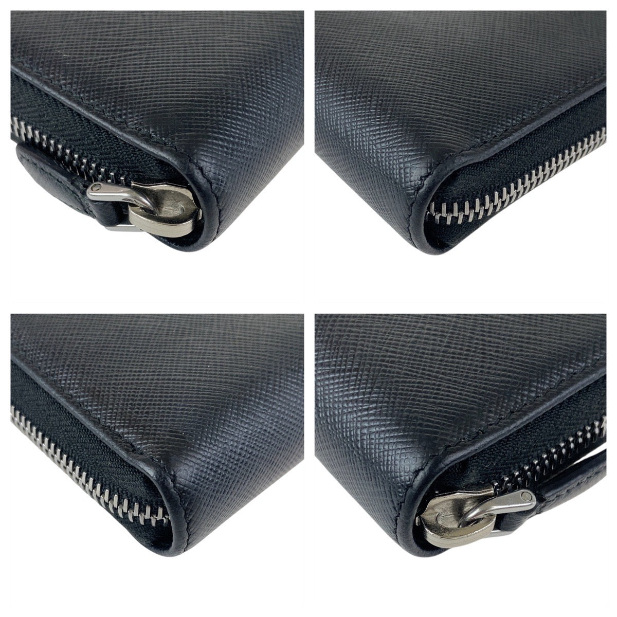 PRADA Long Wallet Purse leather Black SilverMetal Safiano logo