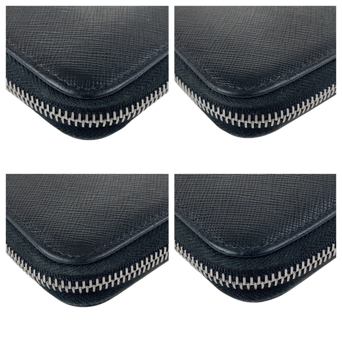 PRADA Long Wallet Purse leather Black SilverMetal Safiano logo