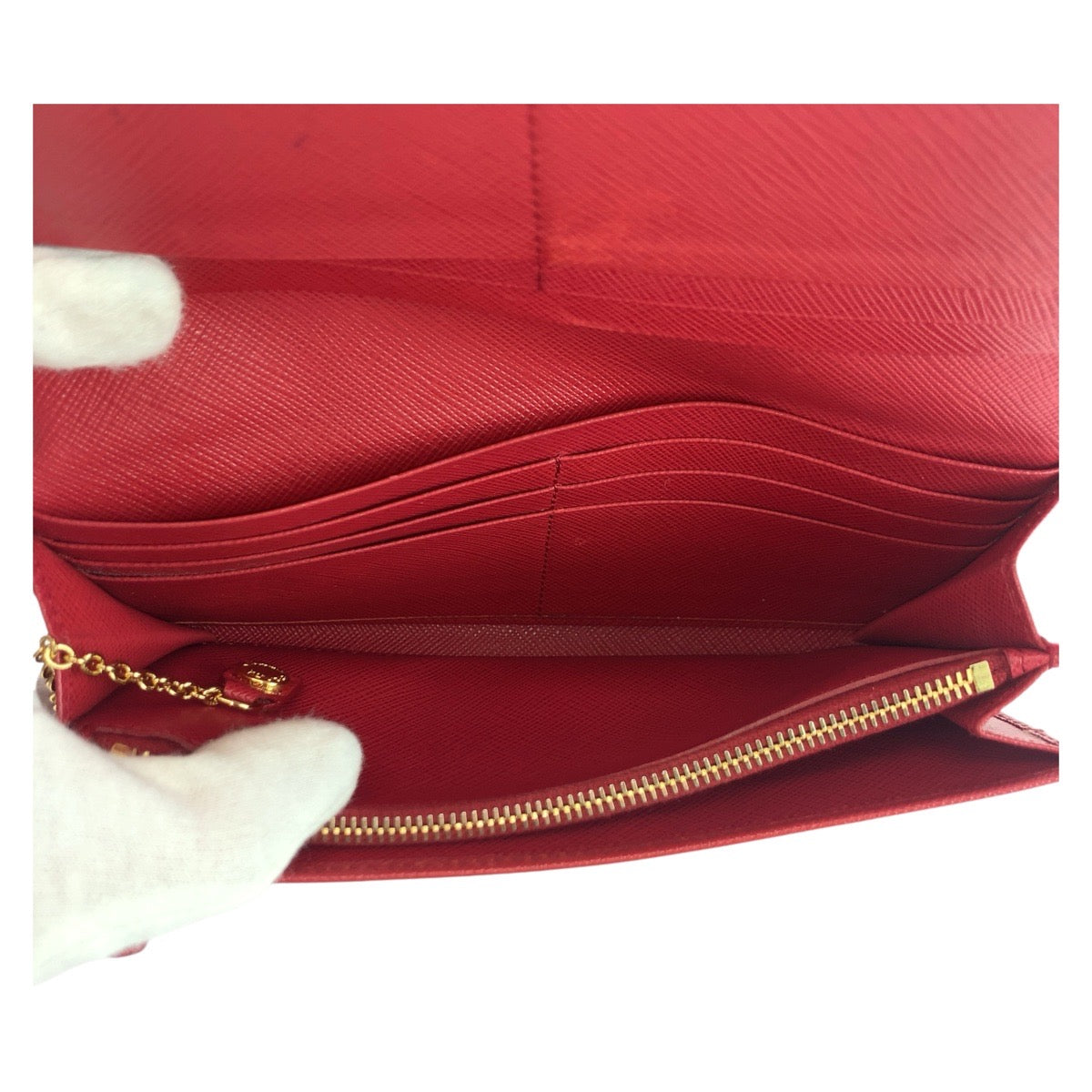 PRADA Long Wallet Purse leather Red Gold Metal Safiano logo