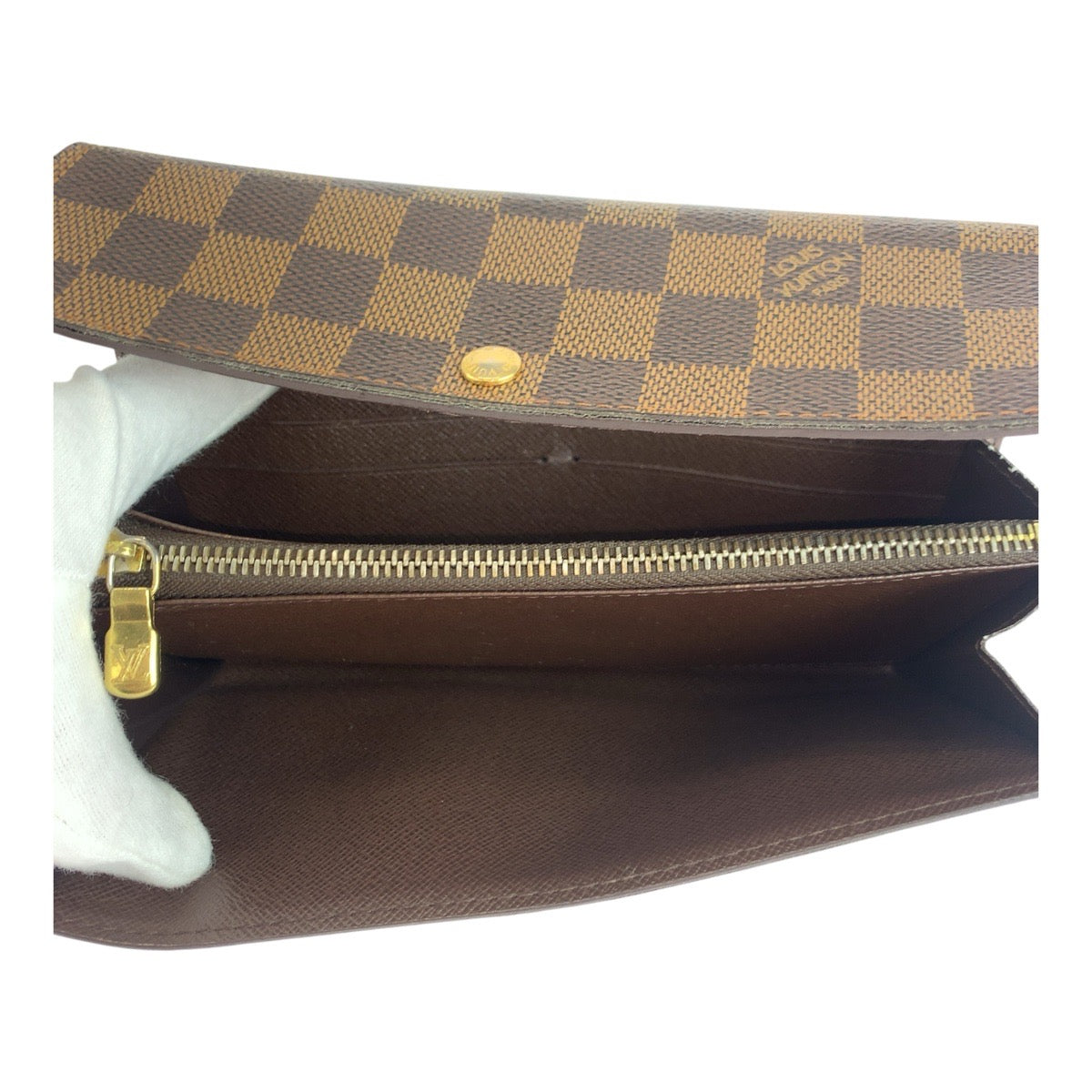 LOUIS VUITTON Long Wallet Purse N61734 PVC Brown Gold Metal Damier Portefeuille Sarah