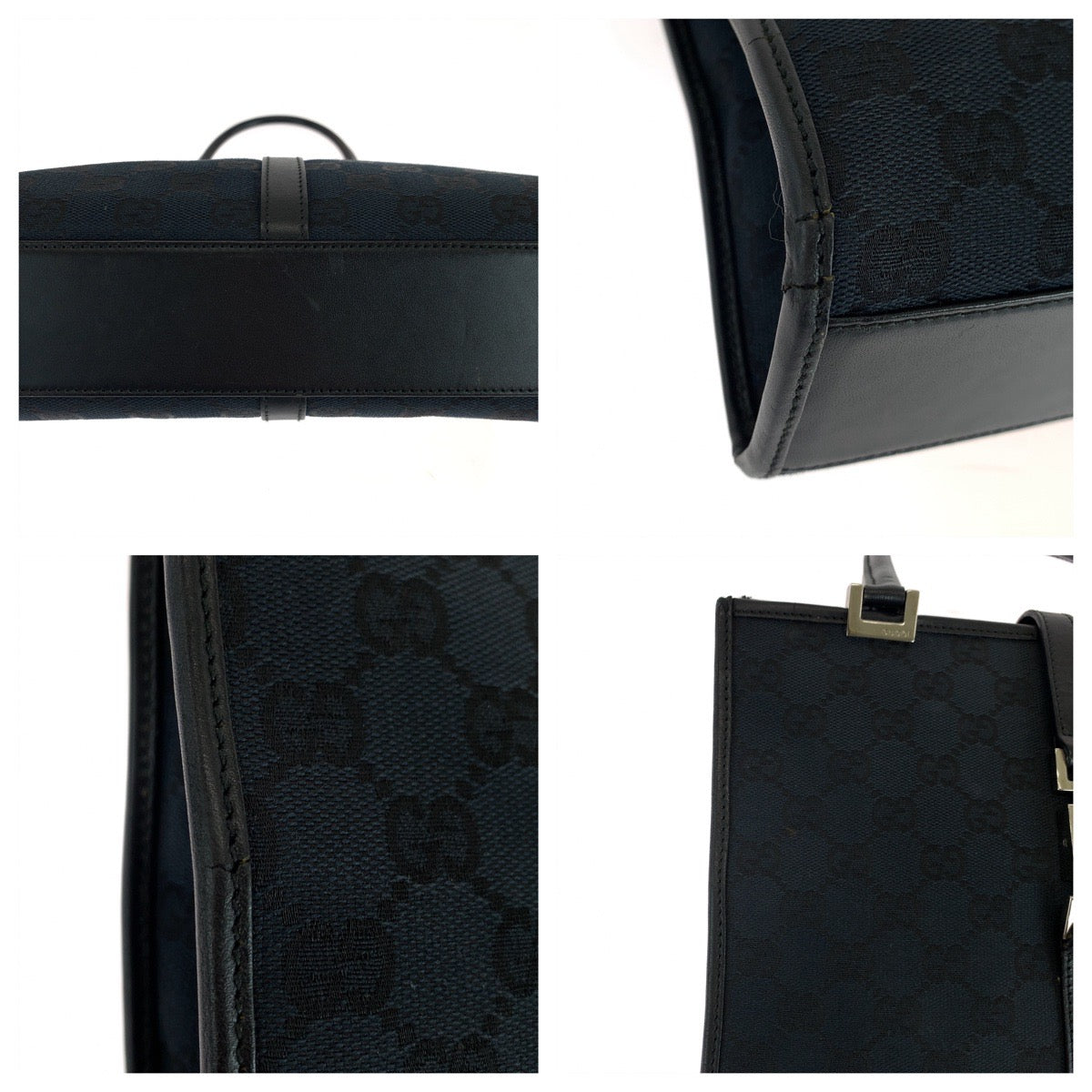 GUCCI Tote Bag 002 1065 GG canvas Black SilverMetal Jackie