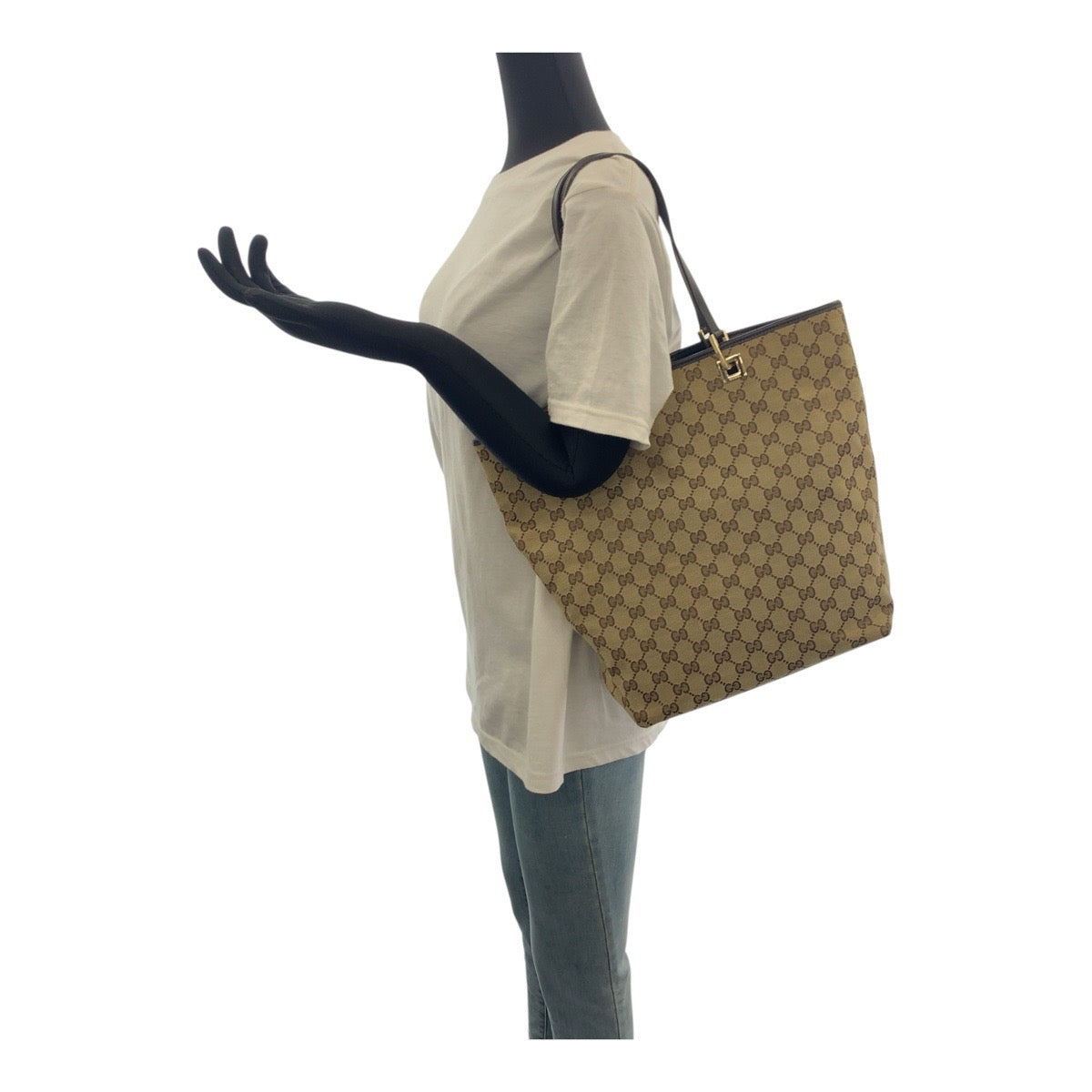 GUCCI Tote Bag 002 1098 GG canvas Beige Brown Gold Metal