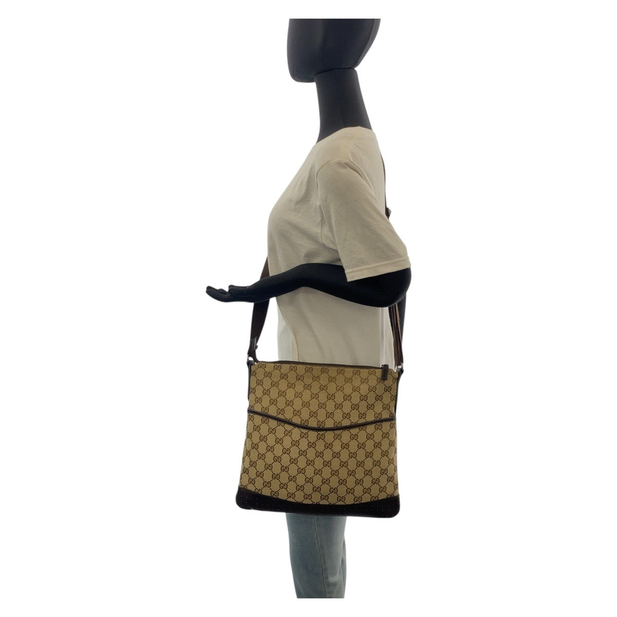 GUCCI Shoulder Bag 145857 GG canvas Beige Brown SilverMetal