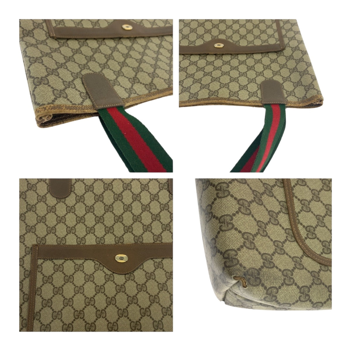 GUCCI Tote Bag 39 02 003 GG Supreme Canvas Beige green red Old Gucci Shelly Line