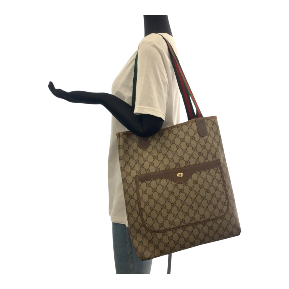 GUCCI Tote Bag 39 02 003 GG Supreme Canvas Beige green red Old Gucci Shelly Line