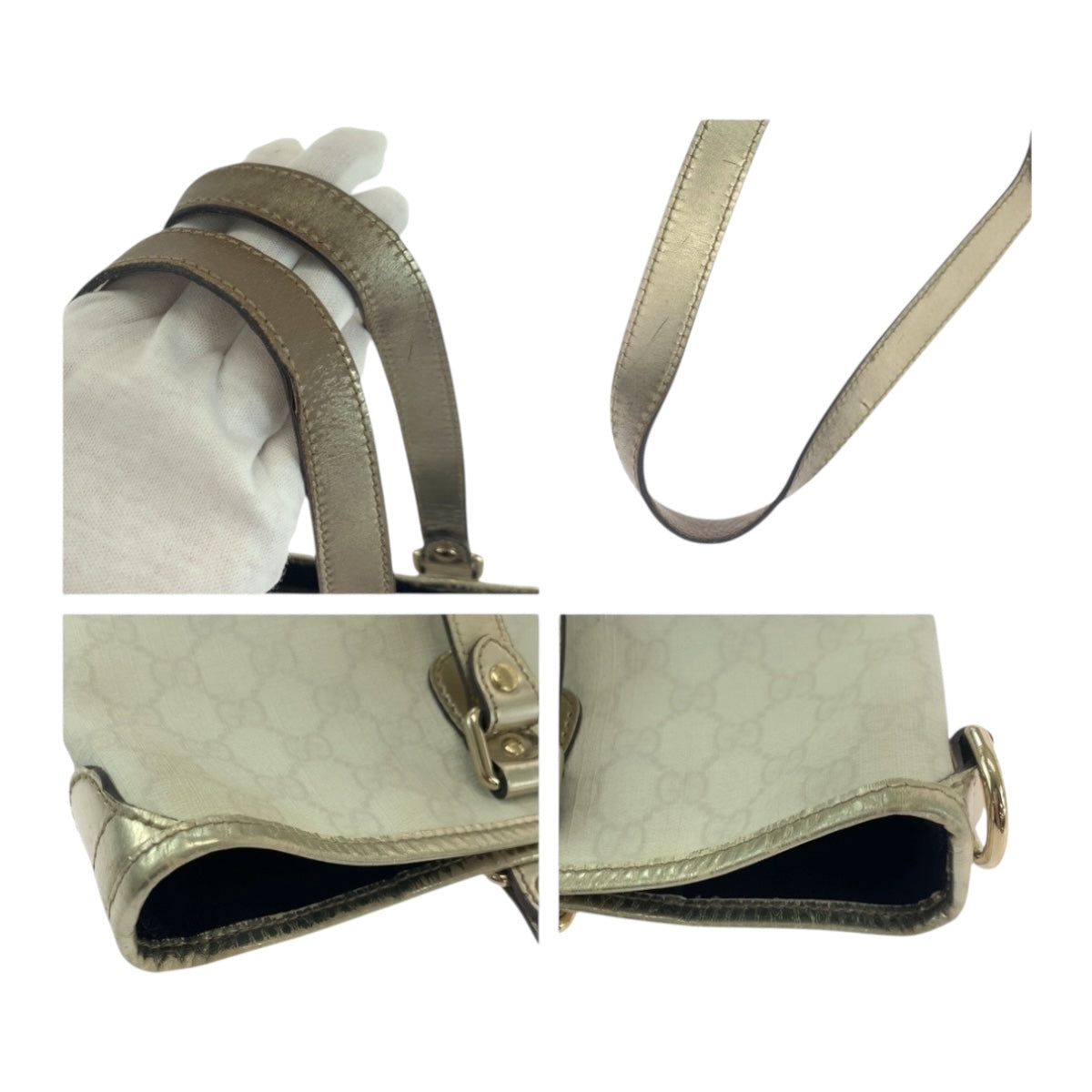 GUCCI Tote Bag 189896 GG Supreme Canvas White Gold GoldMetal