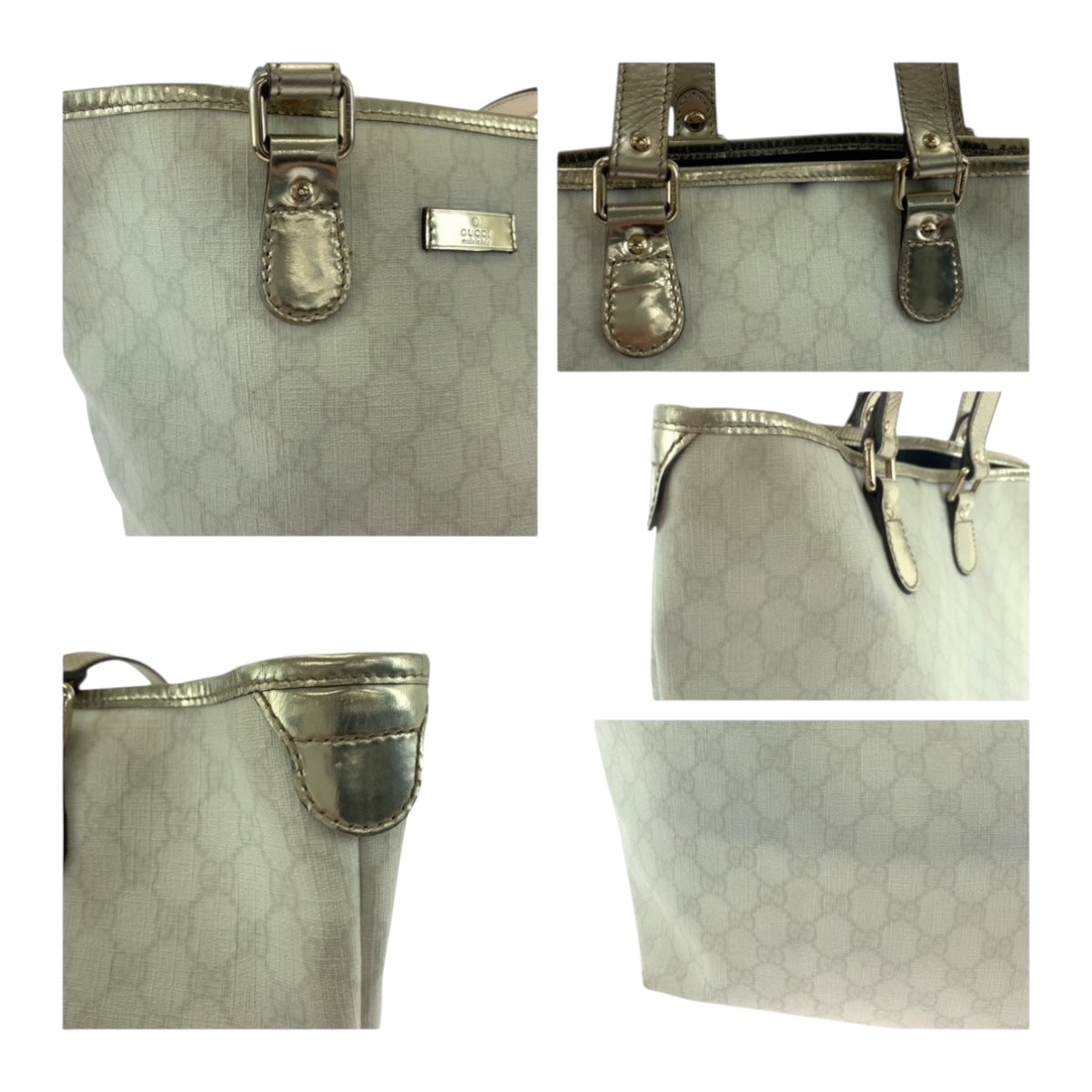 GUCCI Tote Bag 189896 GG Supreme Canvas White Gold GoldMetal