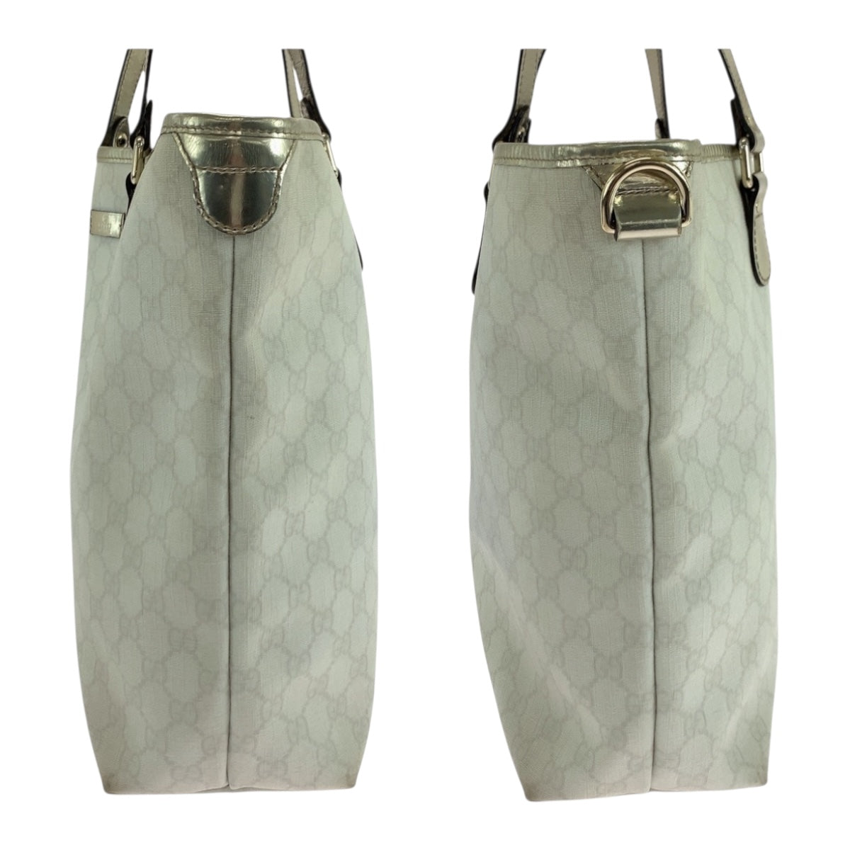 GUCCI Tote Bag 189896 GG Supreme Canvas White Gold GoldMetal