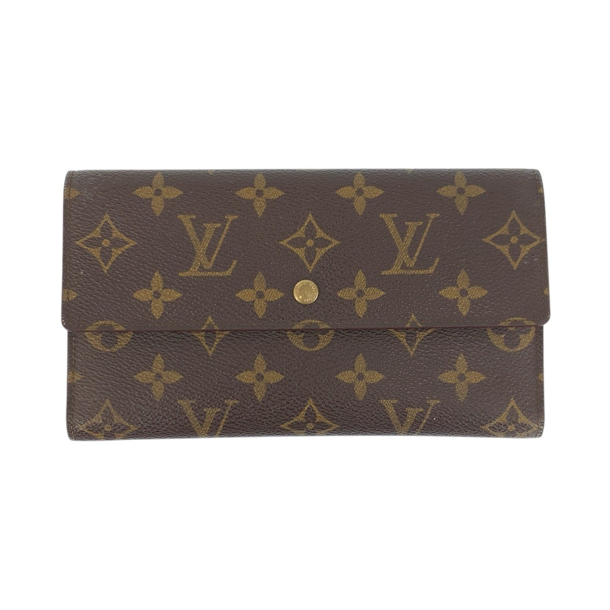 LOUIS VUITTON Long Wallet Purse M61215 PVC Brown Gold Metal Monogram Porte Tresor International