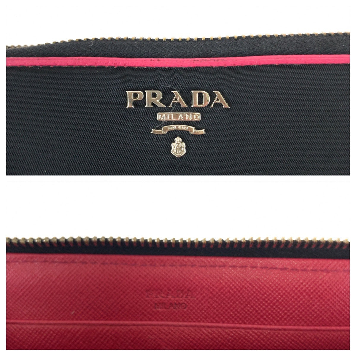 PRADA Long Wallet Purse Nylon Black Pink SilverMetal Test