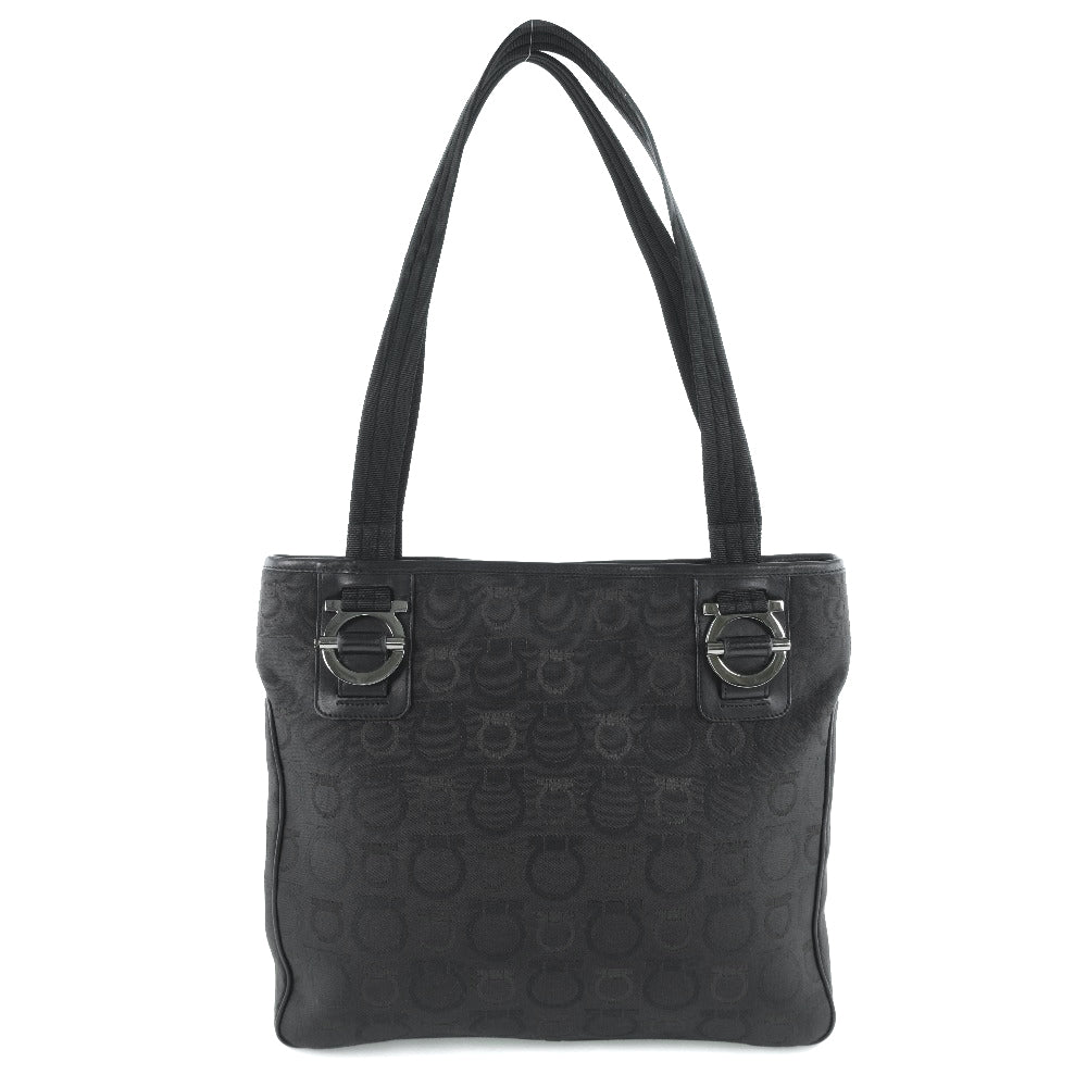 Salvatore Ferragamo Tote Bag canvas black Gancini Women Used Authentic