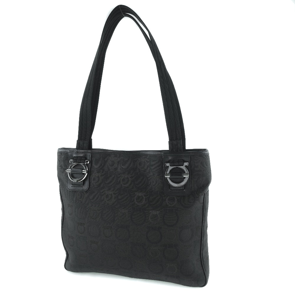 Salvatore Ferragamo Tote Bag canvas black Gancini Women Used Authentic