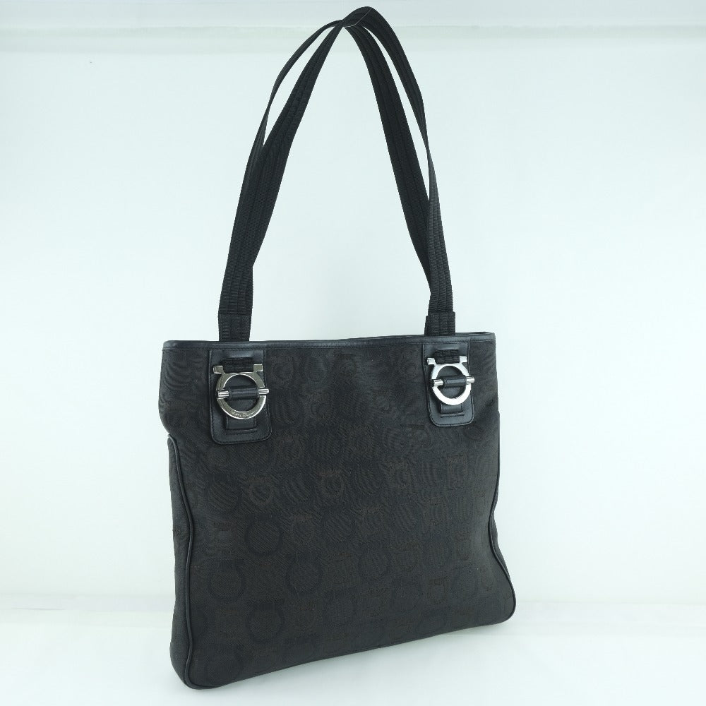 Salvatore Ferragamo Tote Bag canvas black Gancini Women Used Authentic