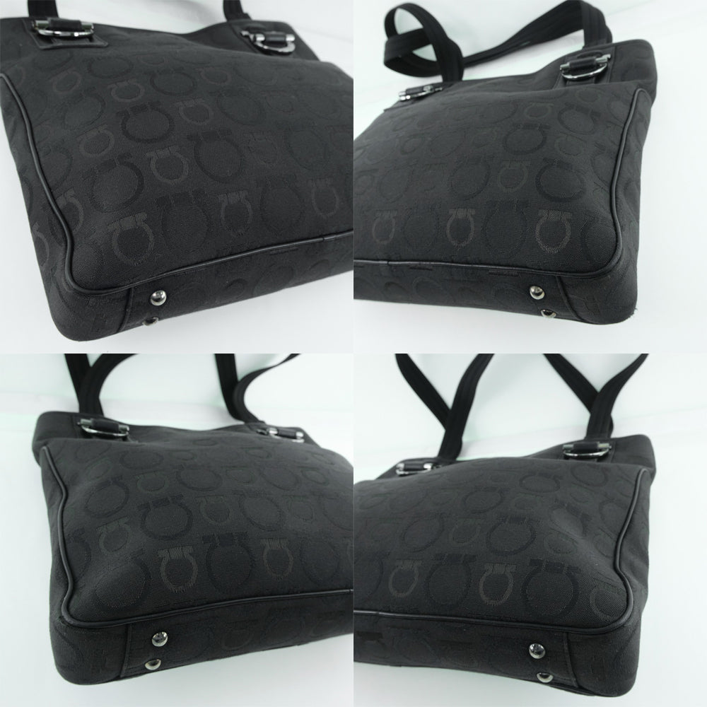Salvatore Ferragamo Tote Bag canvas black Gancini Women Used Authentic