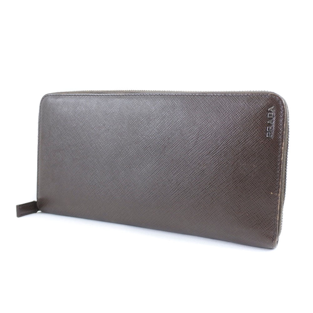 PRADA Long Wallet Purse 2ML220 Safiano Brown Brown Zip Around