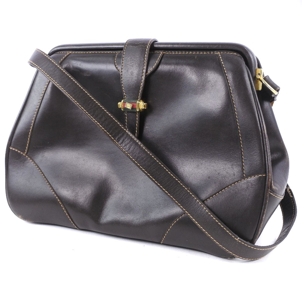 GUCCI Shoulder Bag Calfskin Brown vintage Women Used Authentic
