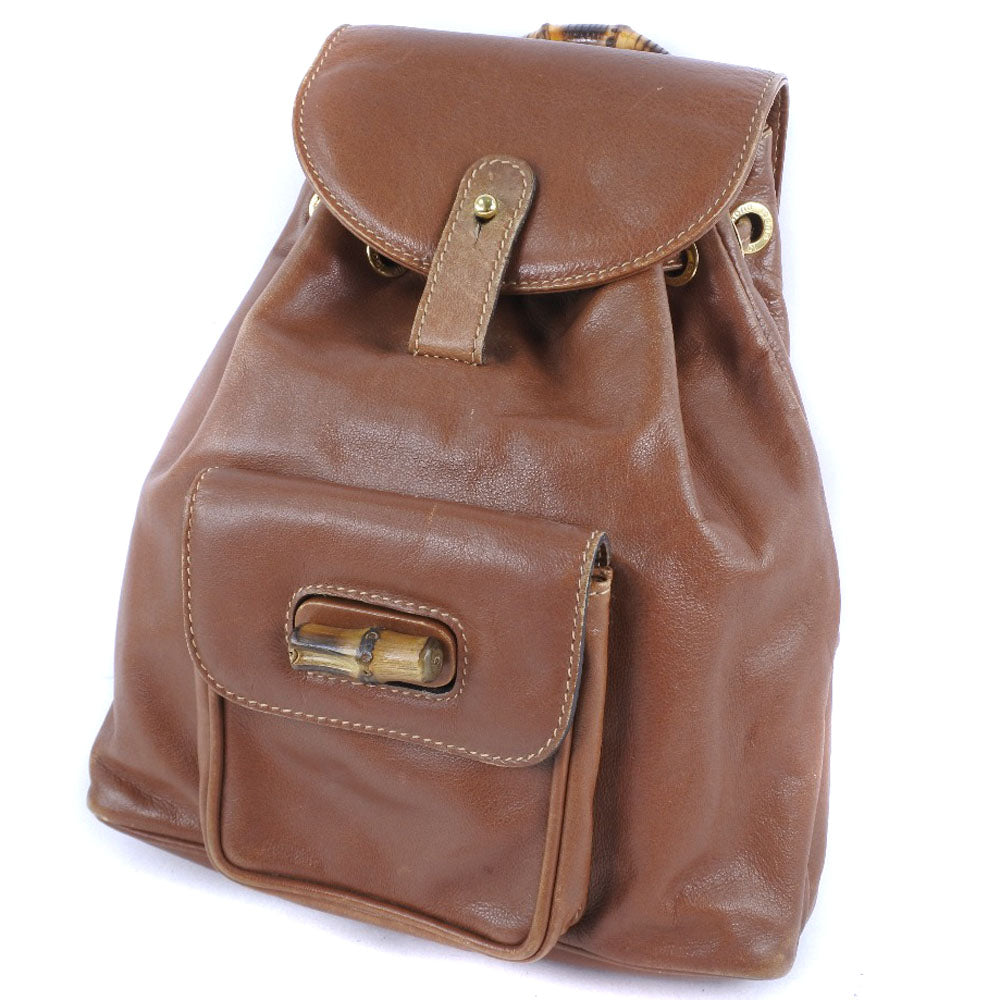 GUCCI Backpack 003.1705.0030 Calfskin Brown Bamboo