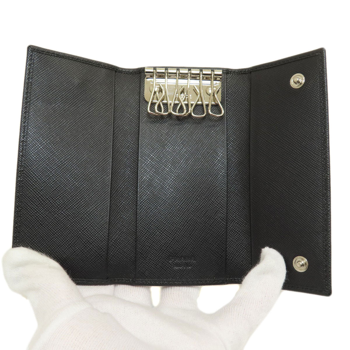 PRADA Key case Key holder 2M0223 leather black Logo engraving