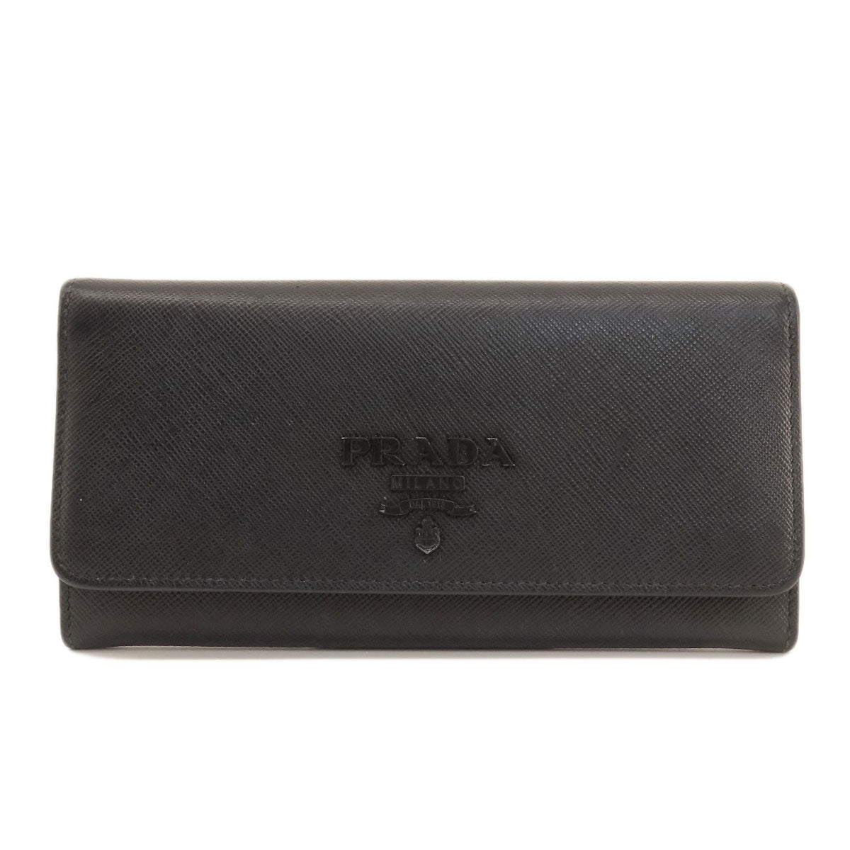 PRADA Long Wallet Purse leather black logo saffiano