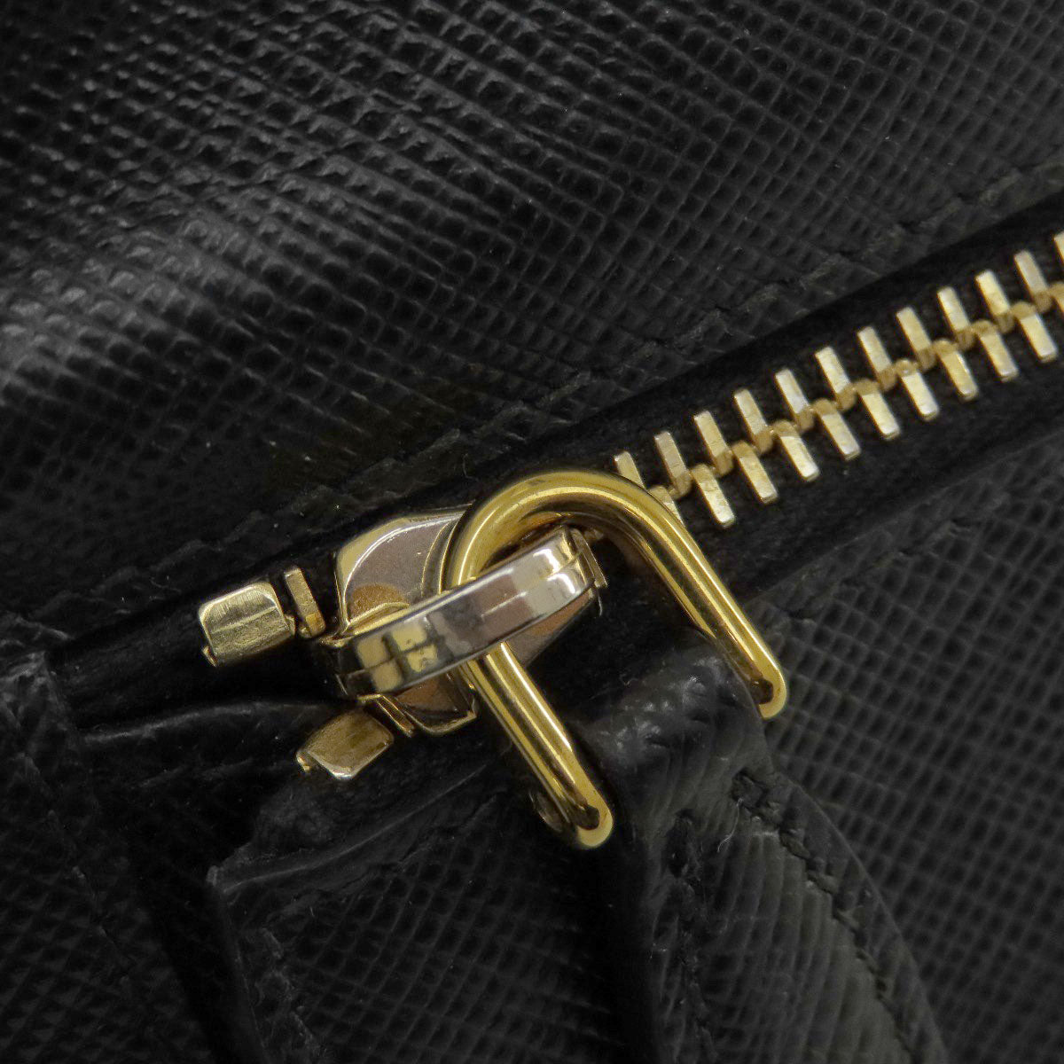 PRADA Long Wallet Purse leather black logo saffiano