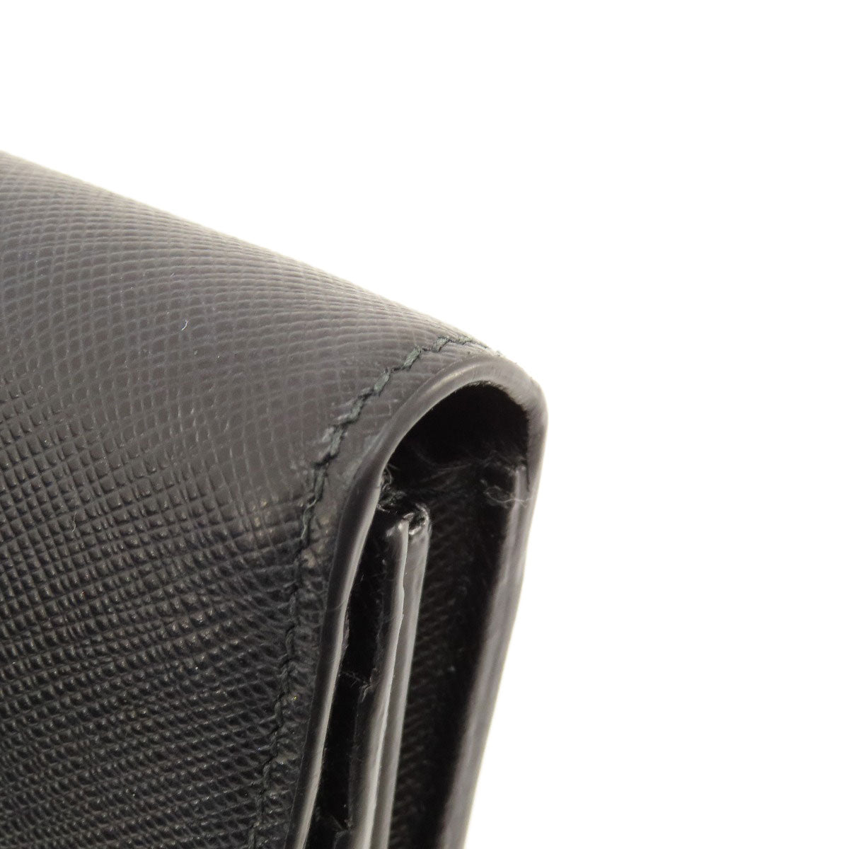 PRADA Long Wallet Purse leather black logo saffiano