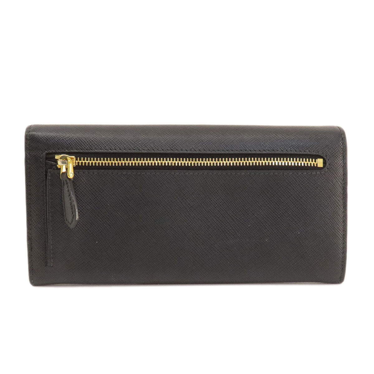 PRADA Long Wallet Purse leather black logo saffiano