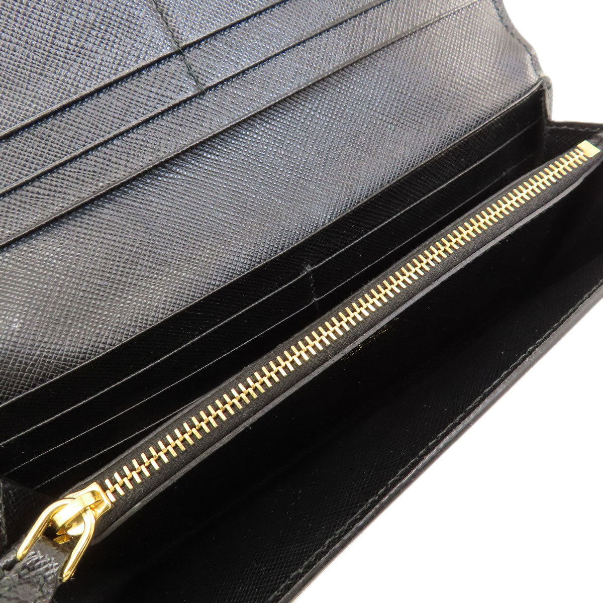 PRADA Long Wallet Purse leather black logo saffiano