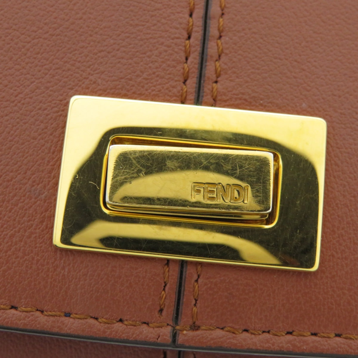 FENDI Card Case Calfskin Brown Peekaboo