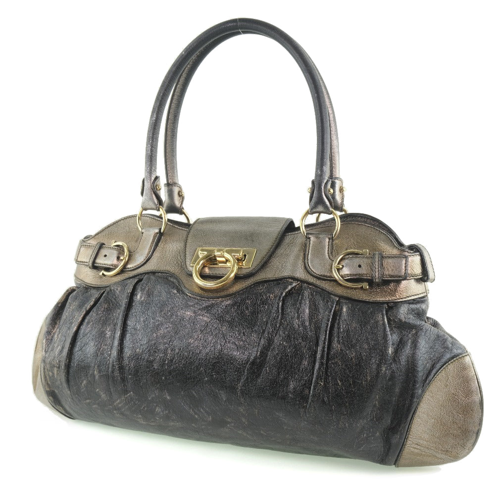 Salvatore Ferragamo Tote Bag leather gold Gancini Women Used Authentic