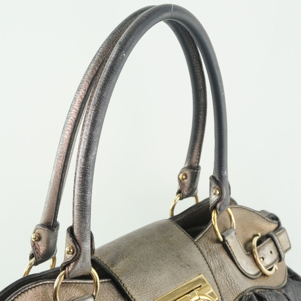 Salvatore Ferragamo Tote Bag leather gold Gancini Women Used Authentic