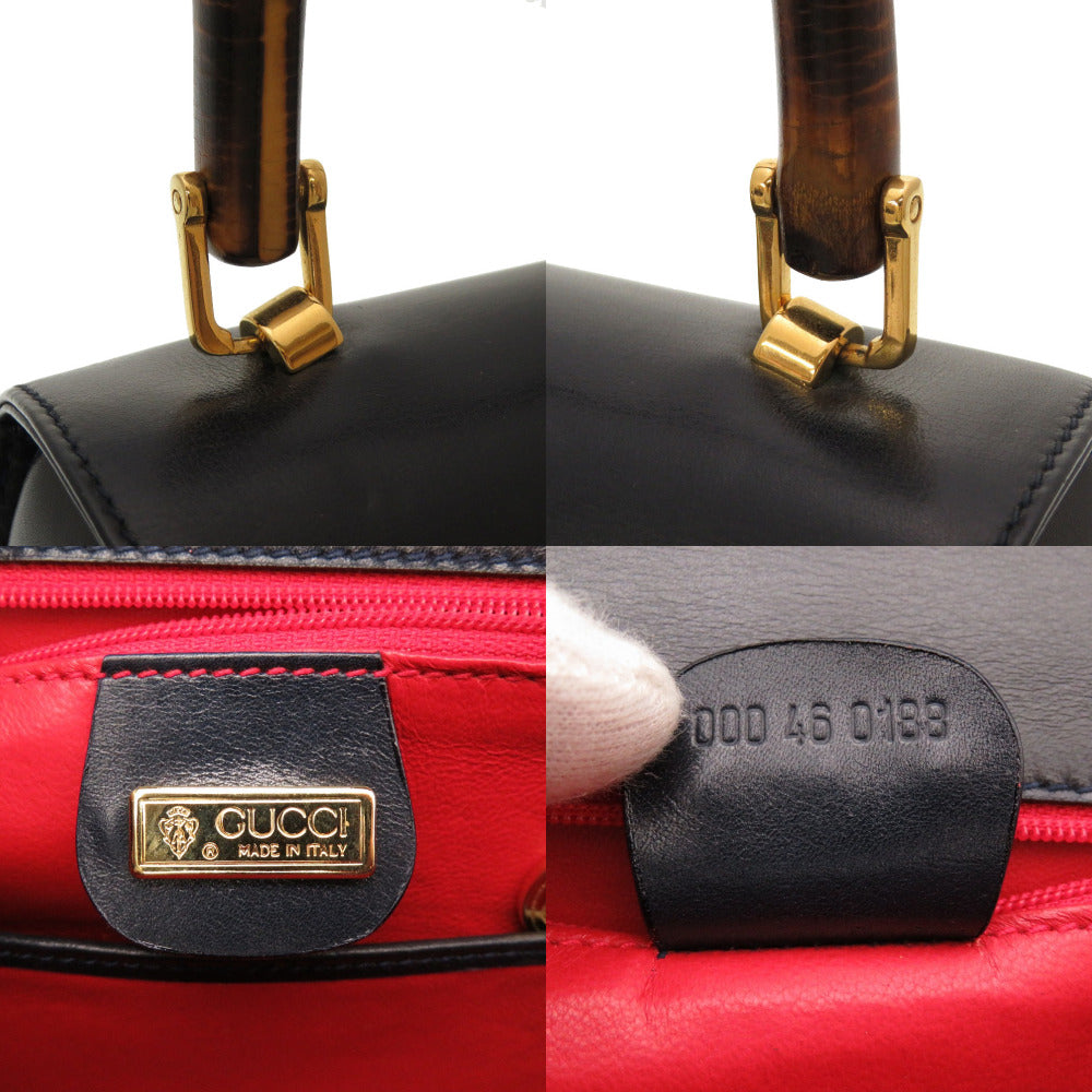 GUCCI Handbag 000 46 0188 Bamboo Navy Women Used Authentic