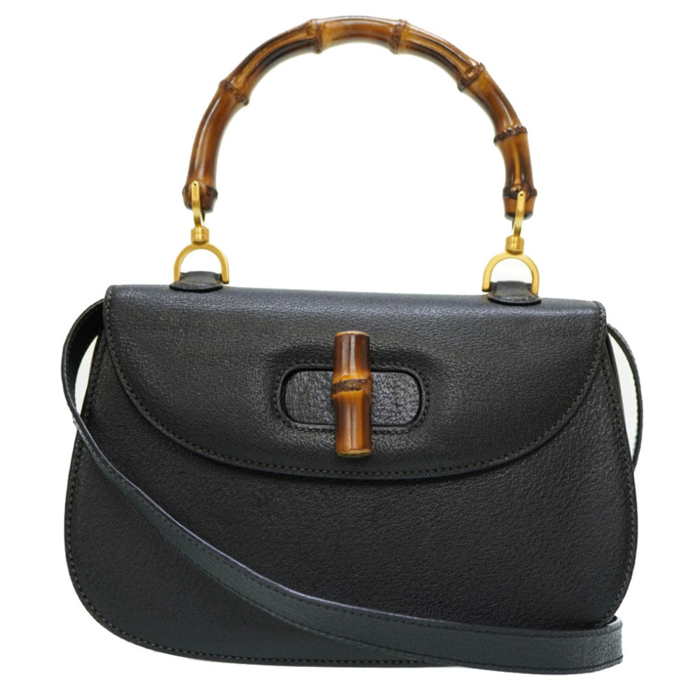 GUCCI Handbag 000 46 0633 leather black Bamboo Women Used Authentic
