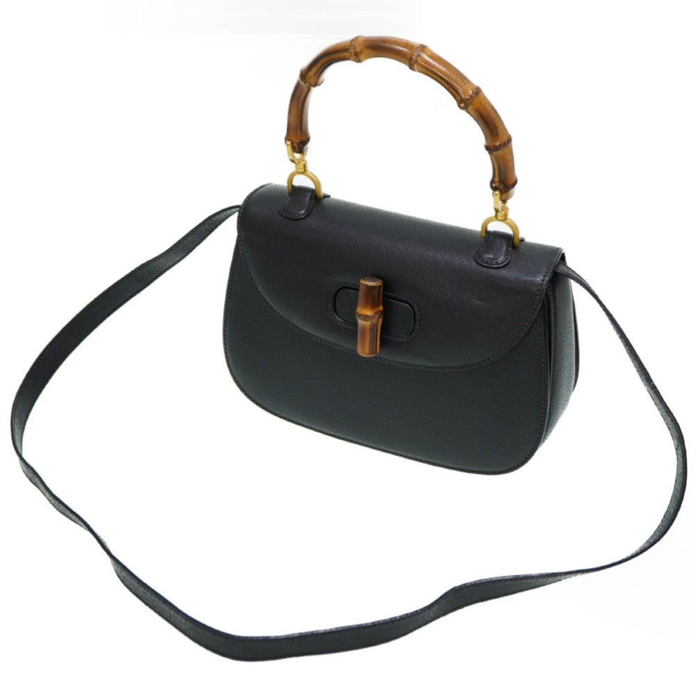 GUCCI Handbag 000 46 0633 leather black Bamboo Women Used Authentic