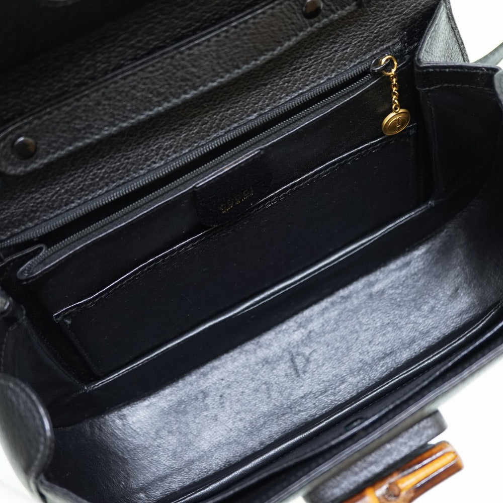 GUCCI Handbag 000 46 0633 leather black Bamboo Women Used Authentic