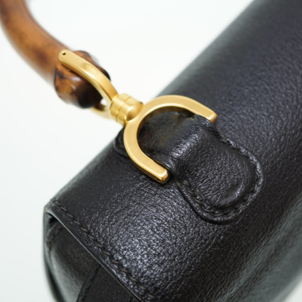 GUCCI Handbag 000 46 0633 leather black Bamboo Women Used Authentic