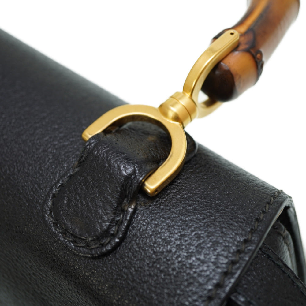 GUCCI Handbag 000 46 0633 leather black Bamboo Women Used Authentic